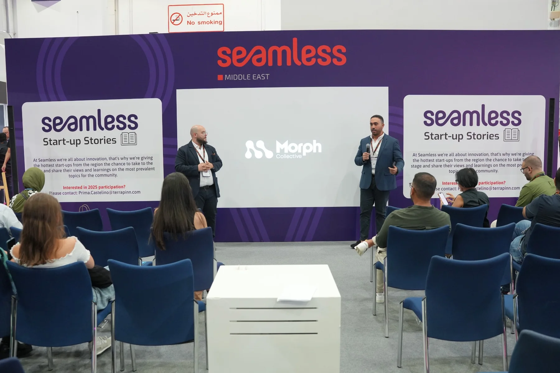 Carl Boustany speaking to an audience at a Morph event